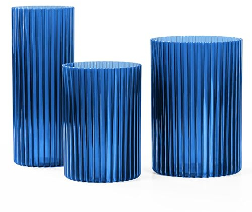 KONZEPT Vasen 3er Set Graublau – Moderne Blumenvase, Bruchsichere Kunststoff-Zylindervasen für Blumenarrangements, Hochzeits-Mittelstücke, Heimwerken (12,3x17,8/10,3x14,8/8,8x21,7 cm)