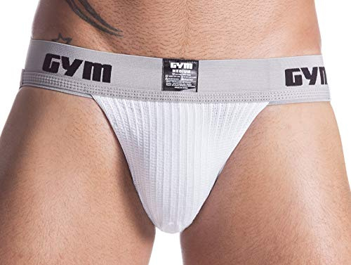 GYM Men's Workout Jockstrap with 2 Waistband (White,Large, 1-Pack)