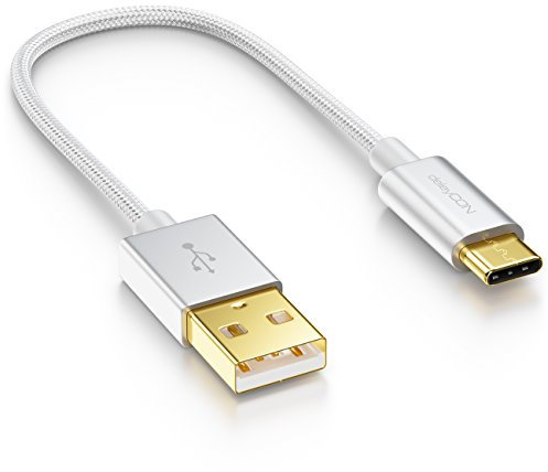 deleyCON 15cm Cavo USB-C - Cavo di Ricarica Cavo Dati - Nylon + Spina in Metallo - USB C a USB A - Compatibile con Apple Samsung Google Huawei Xiaomi Tablet Laptop PC - Argento