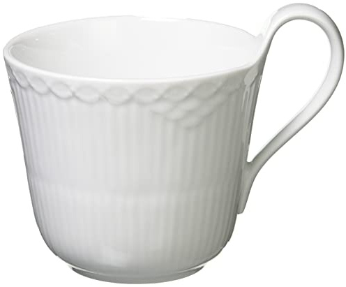 Royal Copenhagen White Fluted Half Lace Tasse mit Hohem Henkel 33cl Porzellan Weiß, Maße: 12,5cm x 9,5cm x 10,5cm, 1026446
