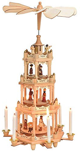 Matches21 Pyramide de Noël 4 étages Scène de crèche Saint & Ange pour bougies en bois Décoration de table en pyramide de l'Avent 19 x 49 cm