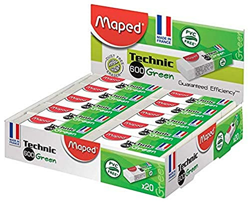 Maped Technic 600 - Gomme da cancellare, prodotto in Francia, confezione da 20