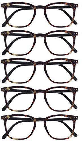 OPULIZE Bex Lesebrille 5er Pack Groß Quadrat Cool Designer Rahmen Federscharniere Kratzfest Mattbraun Schildpatt Herren Damen RRRRR64-2 +1.50