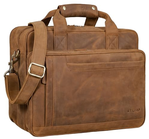 STILORD Excelsior XXL Aktentasche Herren Leder Große Laptoptasche 17+ Zoll Arbeitstasche Büro Tasche Lehrertasche Umhängetasche Echtleder Geräumige Businesstasche für Männer Farbe:tan - Dunkelbraun