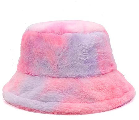 KGM Modischer Fischerhut aus weichem, flauschigem Kunstfell, für Festivals, Sommer und Winter Gr. 7 1/8, Rainbow Pink