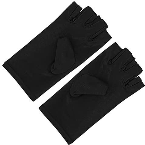 Guante UV para lámpara de uñas Guantes anti-UV de algodón de fibra profesional Guantes con protección UV para arte de uñas Herramienta de manicura de Daño UV Quemadura solar Uso en el hogar(negro)