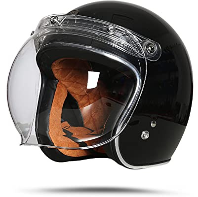 LIONCIANO Casque Moto Demi-Jet Homme Dot/ECE Homologué Casque Semi-Ouvert Casque Jet Urbain Casque Moto Et Scooter Compact Femme Adulte Anti Scratch Visiere(Noir Brillant, M54-55cm)