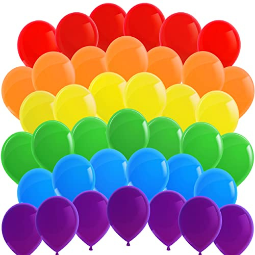 Premium Regenbogen Luftballons • 60 Stück • 6 Farben • Helium geeignet als schöne Party Deko, Hochzeitsdeko, Kindergeburtstag, Fasching, LGBT Deko, 100% Naturlatex Bio abbaubar
