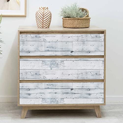 JOLIHOME Carta da Parati in Legno Bianco e Blu Carta Autoadesiva per Mobili Pellicola Vinilica Impermeabile Vintage con Pannello in Legno per Cucina Porta Degli Armadietti Tavolo 44,5x500cm