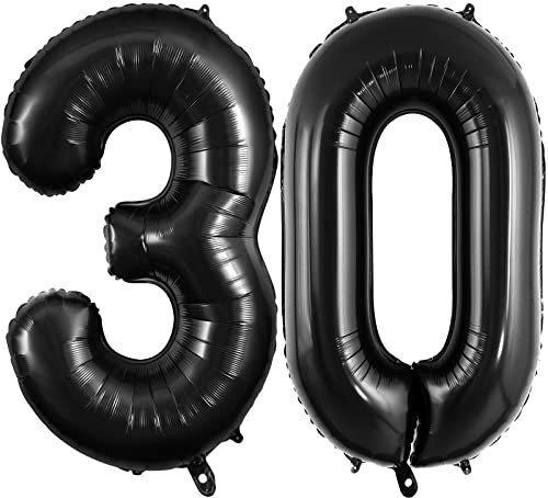 TOTAFAM 30 Number Balloons Large Foil Number Balloon Big 40 Inch for 30th Birthday Anniversary Event Celebration Party Decorations Black