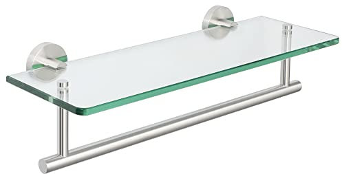 Alise Glass Shelves for Bathroom, 15.7 Inch Floating Glass Shelves for Wall,SUS304 Stainless Steel Floating Shelves for Bathroom, Toilet Room Decoration Brushed Finish GDL400BAR-LS