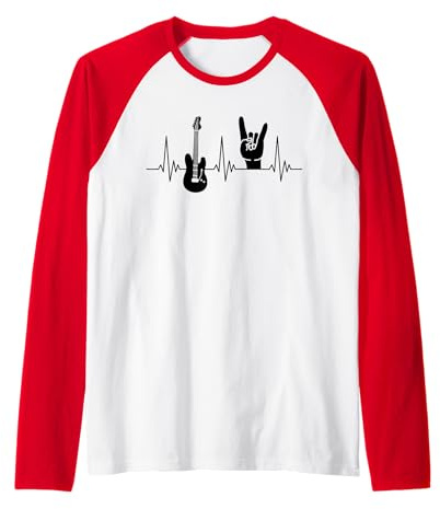 E-Gitarre und Pommesgabel Herzschlag Design für Heavy Metal Raglan