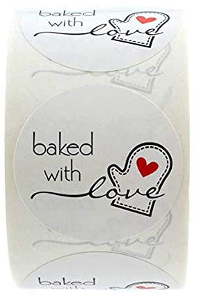 Yurosiay 500 Stück 2.5cm Rund Backen Sticker Personalisierte Handmade Label Aufkleber Etiketten Backen Geschenkaufkleber Selbstklebend Aufkleber für Geschenktüten Hochzeit Weihnachten Weiße