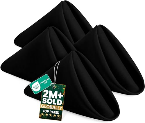 KICHLY Stoffservietten - Packung mit 24 Stück, Wiederverwendbare Stoffservietten - ideal für Veranstaltungen und den regelmäßigen Gebrauch zu Hause, 100% Polyester (Schwarz, 50x50cm)