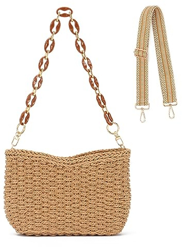 SUKUTU Borsa a Tracolla in paglia Intrecciata per Donne Borsa estiva da Spiaggia Borsetta Crossbody Satchel a Catena