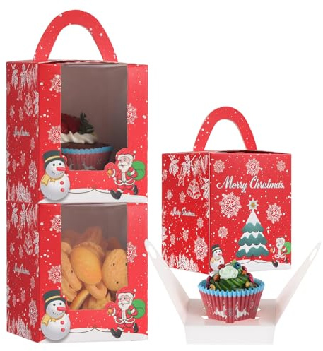 TsunNee 50 weihnachtliche Schachteln für Muffins und Cupcakes, Geschenkschachteln für Kekse, Brownies und Donuts