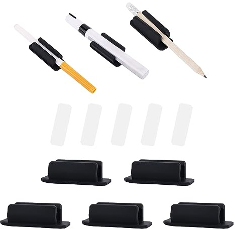 BOXOB 5 Stück Silicone Pen Holder, Stifthalter Clip mit 5 Zusätzlichen Klebepads Auf der Rückseite Selbstklebender Silikon-Stifthalter Bürozubehör für Schreibtisch Lehrerbedarf (Schwarz)