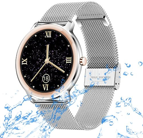 Smartwatch Damen Herren IP67 Wasserdicht Fitnessuhr Sportuhr Bluetooth-Anrufe mit 1.1''Touchscreen Herzfrequenz-Schlafmonitor 7 Tage Lange Akkulaufze Itmehrfach Sportmodi Silber