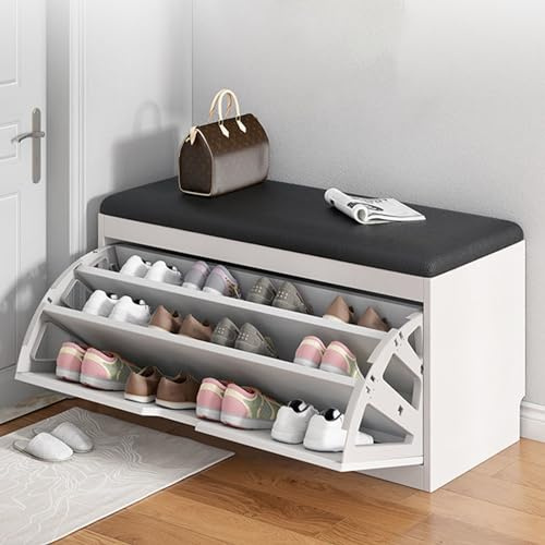 Schuhkommode Weiß, Schmaler Schuhschrank, Schuhe Schrank Möbel, Schuhschrank-Organizer, Bodenstehender, Kippbarer Eimer-schuhregal, für Flur, Schlafzimmer, Eingang