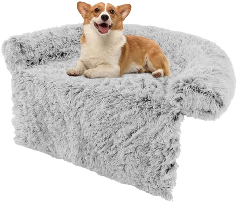 COSTWAY Hundsäng fluffig, soffa skydd hund, hundtäcke för soffa, hundkudde tvättbar, plyschsäng för små och medelstora och stora hundar katter, hundmatta av plysch, 101 x 89 x 16 cm, grå-vit