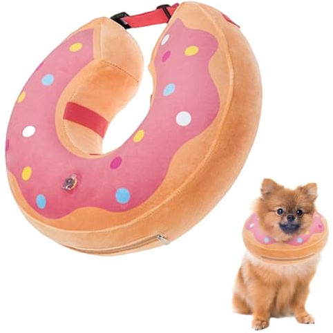 LittleBean Aufblasbare Halskrause Hund Katze Schutzkragen Krägen für Haustiere Hundekragen Leckschutz für Genesung nach Operationen oder Wunden (Rosa Donuts, [Neck: 13.5-15.5] L)