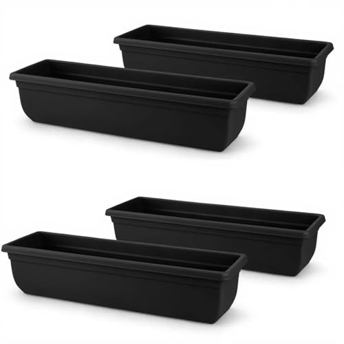 SIDSONS 4 X Plastic Garden Trough Long Window Planter Flower Box Plastic Vegetable Planters Flower Pot Herb Planter Box Windowsill Patio Garden Home Decor Black 60CM, BL-6-0