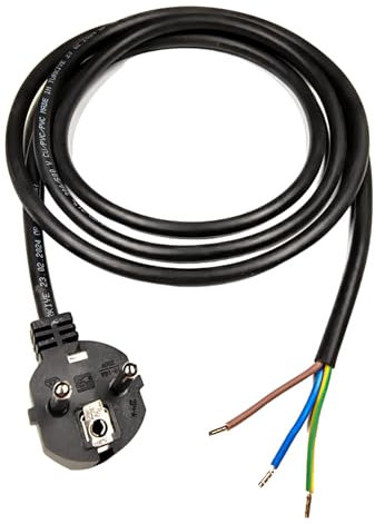 Cavo di Alimentazione con Terminali, Spina 230V 16A, 2 Metri, Cavo di Collegamento Schuko con Contatto di Protezione, IP20, Nero