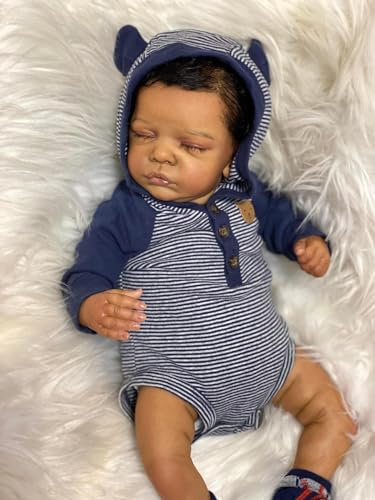 ROSHUAN Lebensechte Reborn-Baby-Puppen Afroamerikaner 19 Zoll 48 cm Realistische Reborn-Baby-Puppen Schwarz Real Life Neugeborene Baby Puppen Die Echt Aussehen Schwarzes Mädchen
