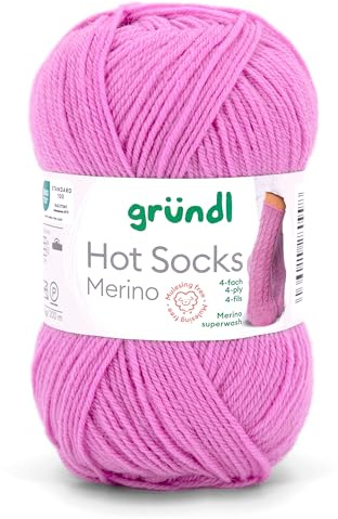 Gründl Hot Socks Merino, Sockenwolle mit Merinowolle, Strumpfwolle 4-fädig 50g / 200m, Sockengarn 4fädig uni einfarbig (17 orchidee)