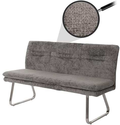 Mendler Sitzbank HWC-H70 160cm Stoff/Textil - dunkelgrau | Esszimmerbank, Bank, Polsterbank, Lehne, Chenille, Edelstahl, gebürstet