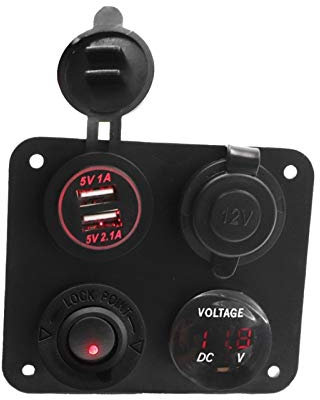 MUEOSI Panneau de Commutation de Bateau à Double Prise USB 4 Trous 4,2 A avec Interrupteur à Bouton Marche/arrêt à 4 Voies, for Voiture, Camion, Bateau Tableau électrique