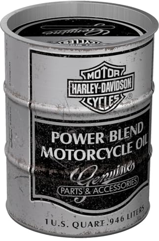 Nostalgic-Art Retro Spardose, 600 ml, Harley-Davidson – Power Blend Oil – Geschenk-Idee für Biker, Original Lizenzprodukt (OLP), Sparschwein aus Metall, Vintage Blech-Sparbüchse | Original Harley-Davidson Lizenzprodukt (OLP), Sparschwein aus Metall, Vintage Blech-Sparbüchse, Geschenk-Idee für Biker