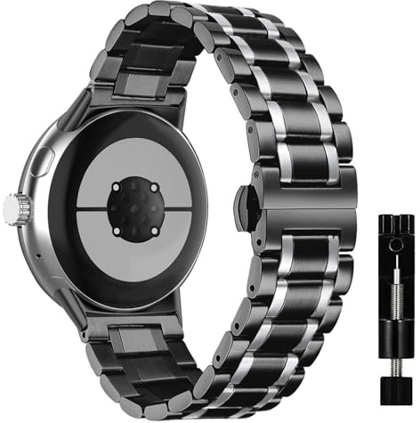 MiKoyi Armband Kompatibel mit Google Pixel Watch 4 45 mm / 3, Ersatzbänd Edelstahl Metall Armband Uhrenarmband Wasserdicht Verschleißfest Band für Google Pixel Watch 3 45 mm / 4, Schwarz und Silber