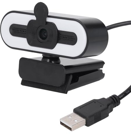 Jiawu Webcam 1080P con Luce Anulare e Microfono, Webcam per Streaming Full HD con Grandangolo di 120°, Webcam USB Plug and Play per PC Laptop Desktop, Zoom Videoconferenza Skype Teams