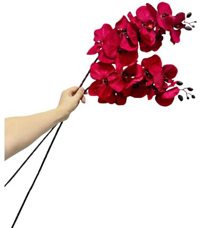 Künstliche Orchideen mit 8 Köpfen, 101,6 cm, 2 Stiele, Phalaenopsis, kein Verblassen, künstliche Blumen, für Zuhause, Büro, Hochzeit, Party, Dekoration (rot)