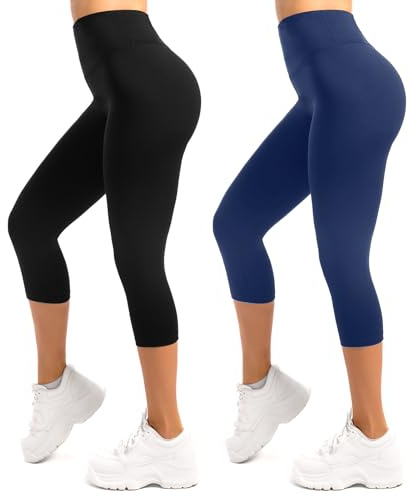 SINOPHANT 2 Pack Capri Leggings for Women-Buttery Soft High Waisted Yoga Pants for Workout Athletic