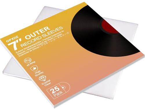 GPXIIZ Vinylfodral Yttre 7 Tum, 25x Kristallklara LP Vinyl Skivfodral | 3 Mil Tjock Högdensitets polypropylen, Plast skyddande Record Vinyl Sleeves Passar för 7 EP-skivor, Syrafri, 190 mm x 190 mm