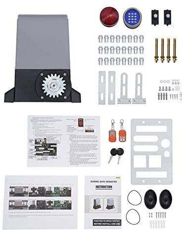 750W Motor Puerta Corredera máx 1600 kg, Accionamiento Eléctrico De Puerta con 6M Riel, 2 Control Remoto y la función de cierre automático para Puerta de Jardín, Garaje