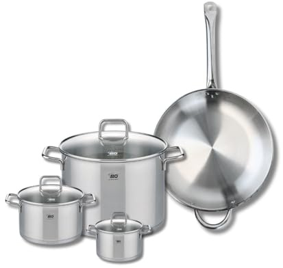 ELO 9500350 - Batería de cocina (4 piezas, juego de 1 sartén de 32 cm y 3 ollas de 12, 16 y 26 cm Elo Profi Citrin, acero inoxidable, inducción