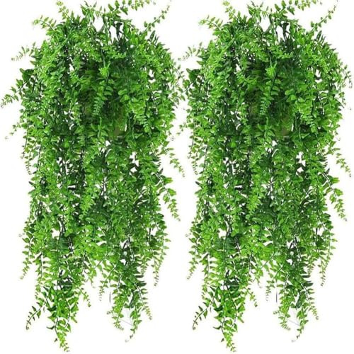 Lot de 2 plantes artificielles à suspendre - Herbe persane persane résistante aux UV - Lierre - Fougères de Boston