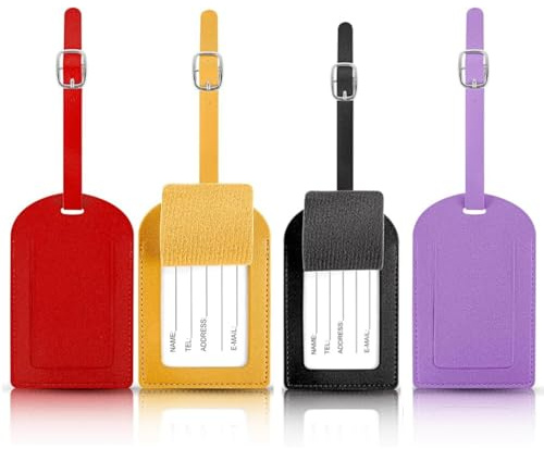 CriPrix 4 Piezas Identificador de Maletas, PU Etiquetas para Maletas, Etiqueta Maleta Viaje con Tarjeta de Identificación de Nombre, para Maletas de Viaje, Maletas, Mochilas, Bolsos