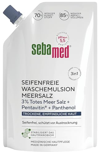 SEBAMED seifenfreie Waschemulsion Meersalz Nachfüllbeutel 400 ml, für eine besonders milde Reinigung der trockenen und empfindlichen Haut, zur Hand-, Gesichts- und Körperreinigung geeignet