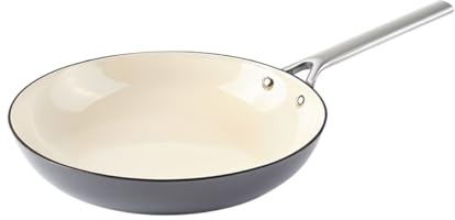 Qulinart Poêle à frire en fonte émaillée avec manche en acier inoxydable, extra anti-adhésif anti-rayures sans PFOA - tous feux dont induction, passe au lave-vaisselle - Gris Foncé, Ø 24 cm