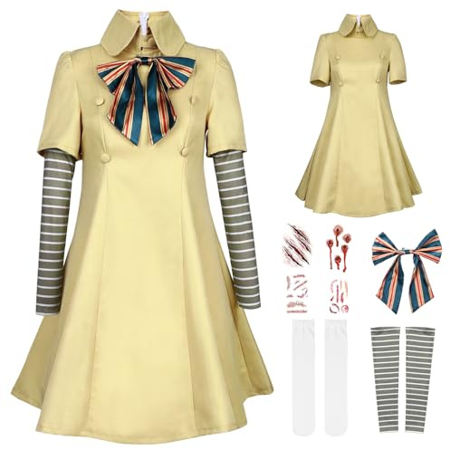 HarnyLoom Megan Kostüm Kinder, M3gan Kostüm Mädchen Halloween Horror Film Outfit Accessoires Socken Tattoo Aufkleber Cosplay Karneval Party für Mädchen 3–12 Jahre (110 (3-4 Jahre))