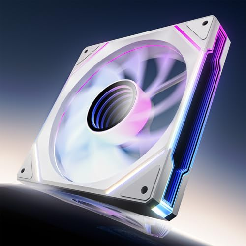AsiaHorse 140mm PC Gehäuselüfter, AMICI Mega-A14 ARGB PWM Lüfter Reverse (Lufteinlass) mit Dual-Sided Infinity Mirror, HDB-Lager, 5V 3-Pin Sync, Kabelmanagement (Weiß, 1 Stück)