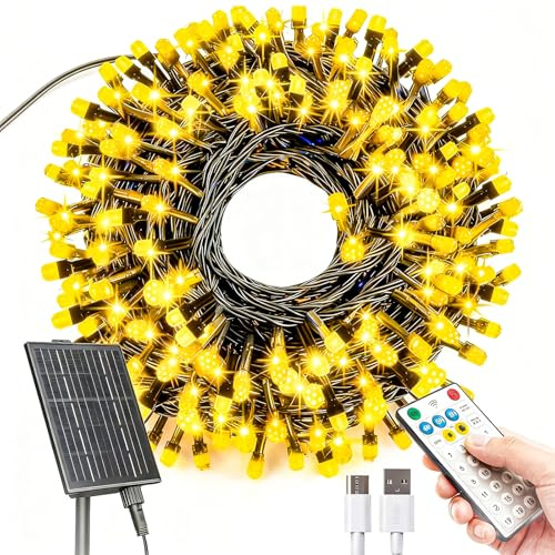Amzxart Solar Lichterkette Aussen,32M 300LED Kristallperlen Solar Weihnachten Lichtkette Außen Wetterfest,19 Modi WarmWeiß Lichterkette Außen Solar mit Fernbedienung für Garten Baum Hof Weihnachtsdeko