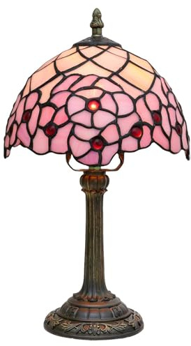 Crecobo Tiffany Tischleuchte 8 Zoll farbiges Glas Tischleuchte rosa Kirsche Blume Hand warme Farbe kleine Leseleuchte passen Schlafsaal Schlafzimmer Büro Tiffany Stil Vintage Heim Dekoration Handwerk