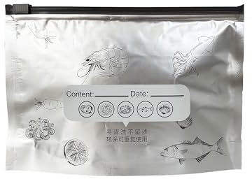 WACCOMT Pack 20pcs Reusable Aluminium Foil Food Freezer Bag S (7.9x5.1inch) | for Meat Fish Fruits Vegetables Grains, Freshness Storage, Stand Up, Food Fresh Bag Containers, Cooler Pouches with Zip