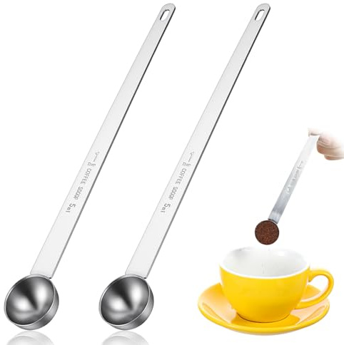 2 Stück Messlöffel Edelstahl Teelöffel 5ml Kaffeelöffel Portionierer Messlöffel Küche Gewürzlöffel Dosierlöffel mit Langem Griff zum Abmessen von Kaffee Kochen und Backen Measuring Spoons