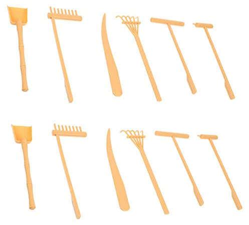 GARIOUANS Zen Garden Rake Set 12pcs Mini Plastic Sand Table Tools Yellow for Desk Meditation and Home Decor Gardening Accessories
